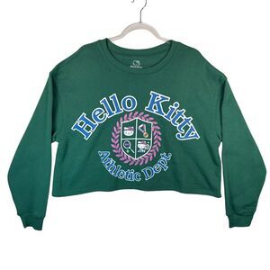 Hello Kitty Athletic Dept Crop Sweatshirt‎ Green Varsity College Y2K Kawaii XL